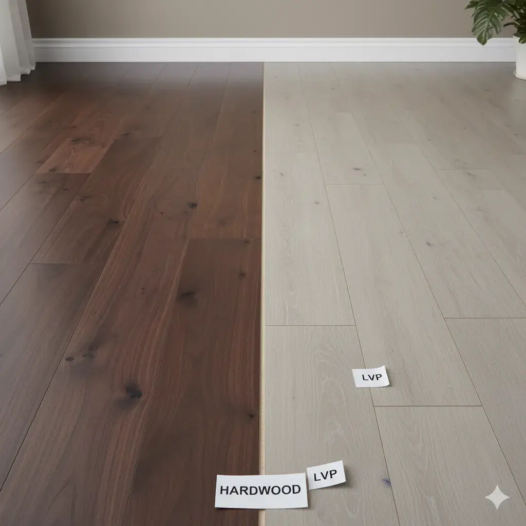 Comparación visual de piso LVP vs hardwood